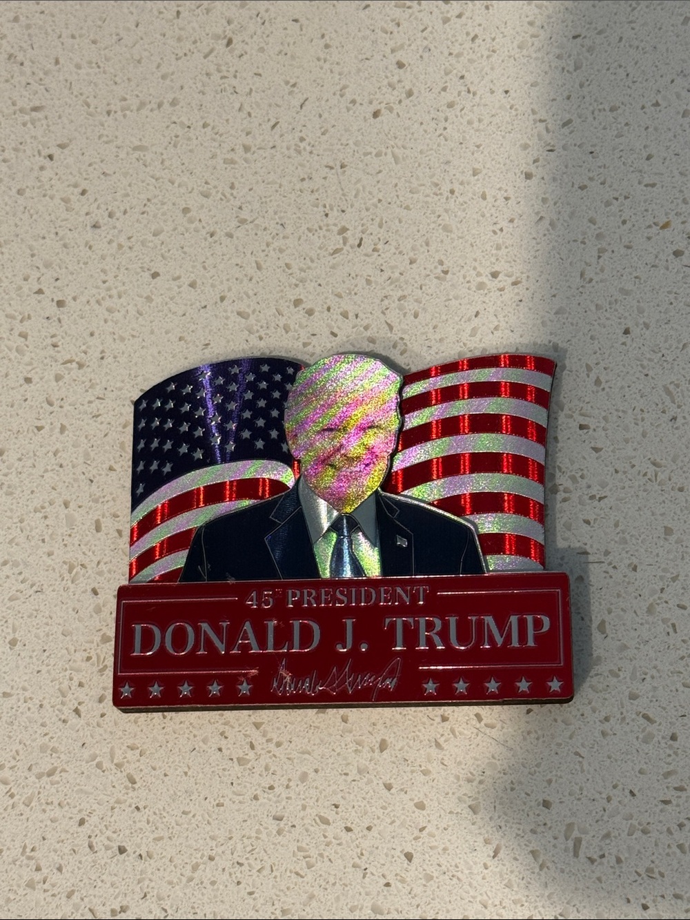 Donald J. Trump 45th President Holographic MAGNET - Red, Blue, White